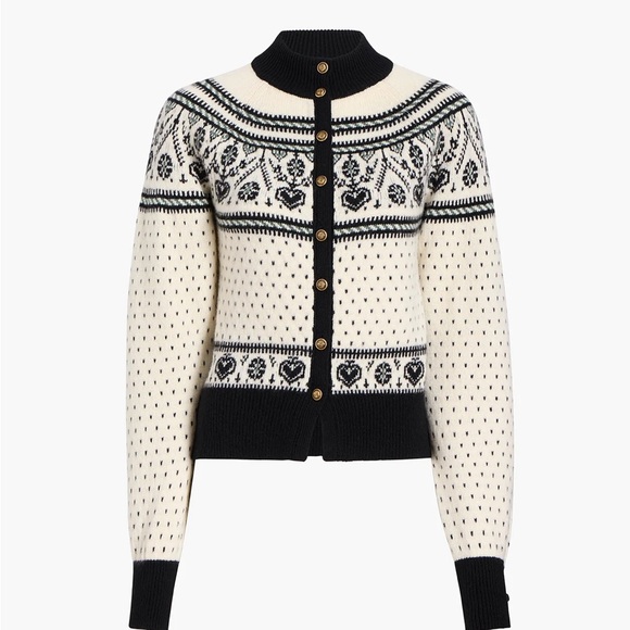 KHAITE Sweaters - KHAITE Black and Cream Patterned Cardigan
